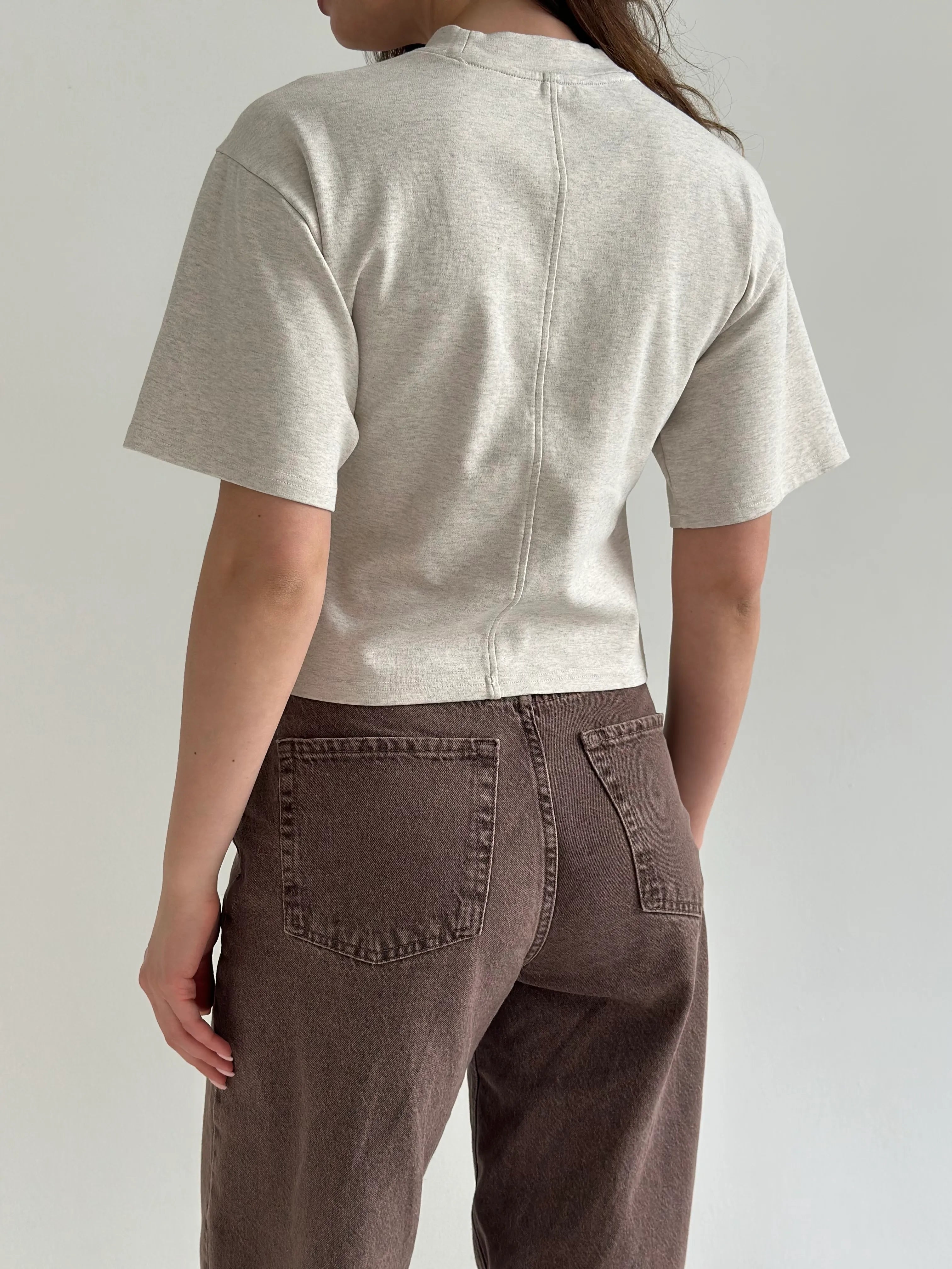 Fitted cotton T-shirt, beige