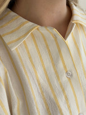 Shirt and shorts suit, cotton "yellow stripe on milk"