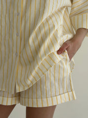 Shirt and shorts suit, cotton "yellow stripe on milk"