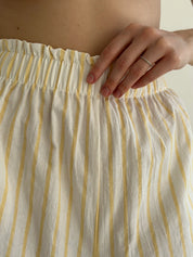 Shirt and shorts suit, cotton "yellow stripe on milk"
