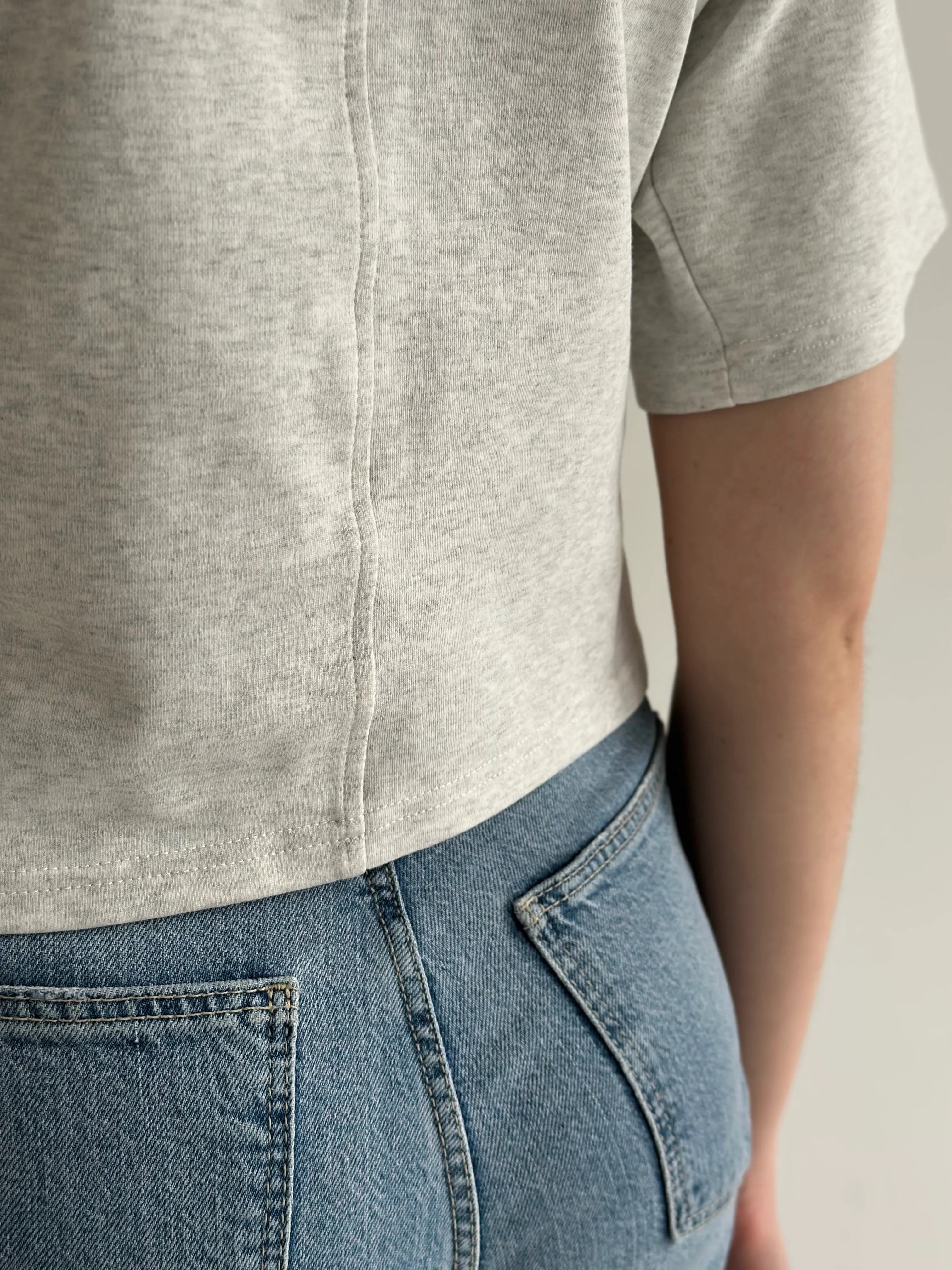 Fitted cotton T-shirt, light gray
