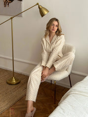 Flannel pajama set milk peas
