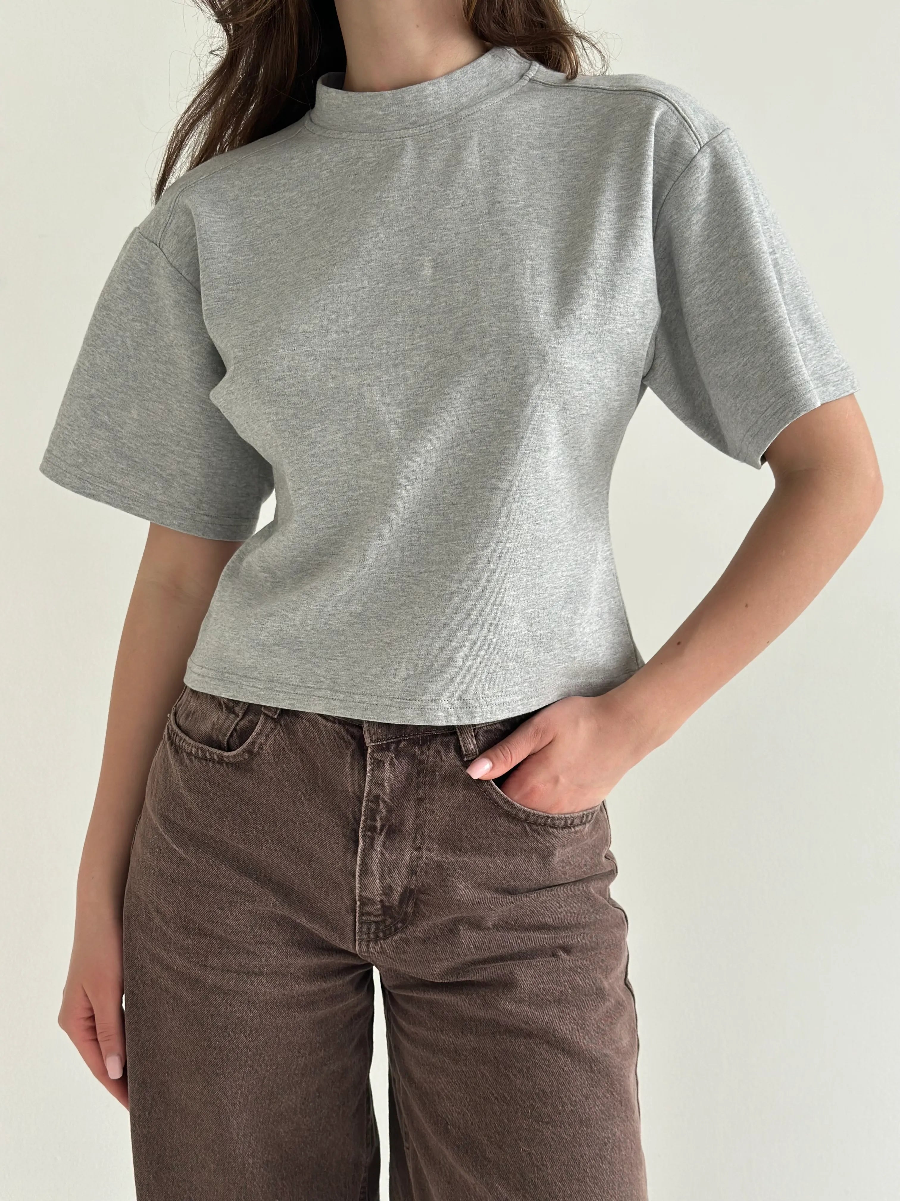 Fitted cotton T-shirt, gray