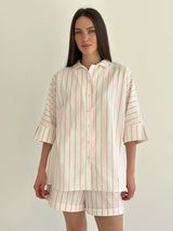 Shirt and shorts suit, cotton "pink stripe on milk"
