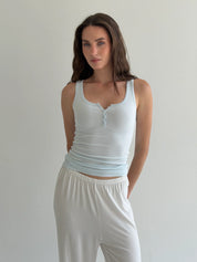 Basic ribbed T-shirt with buttons, blue