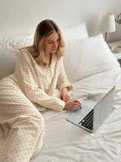 Flannel pajama set milk peas