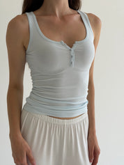 Basic ribbed T-shirt with buttons, blue