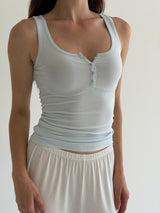 Basic ribbed T-shirt with buttons, blue