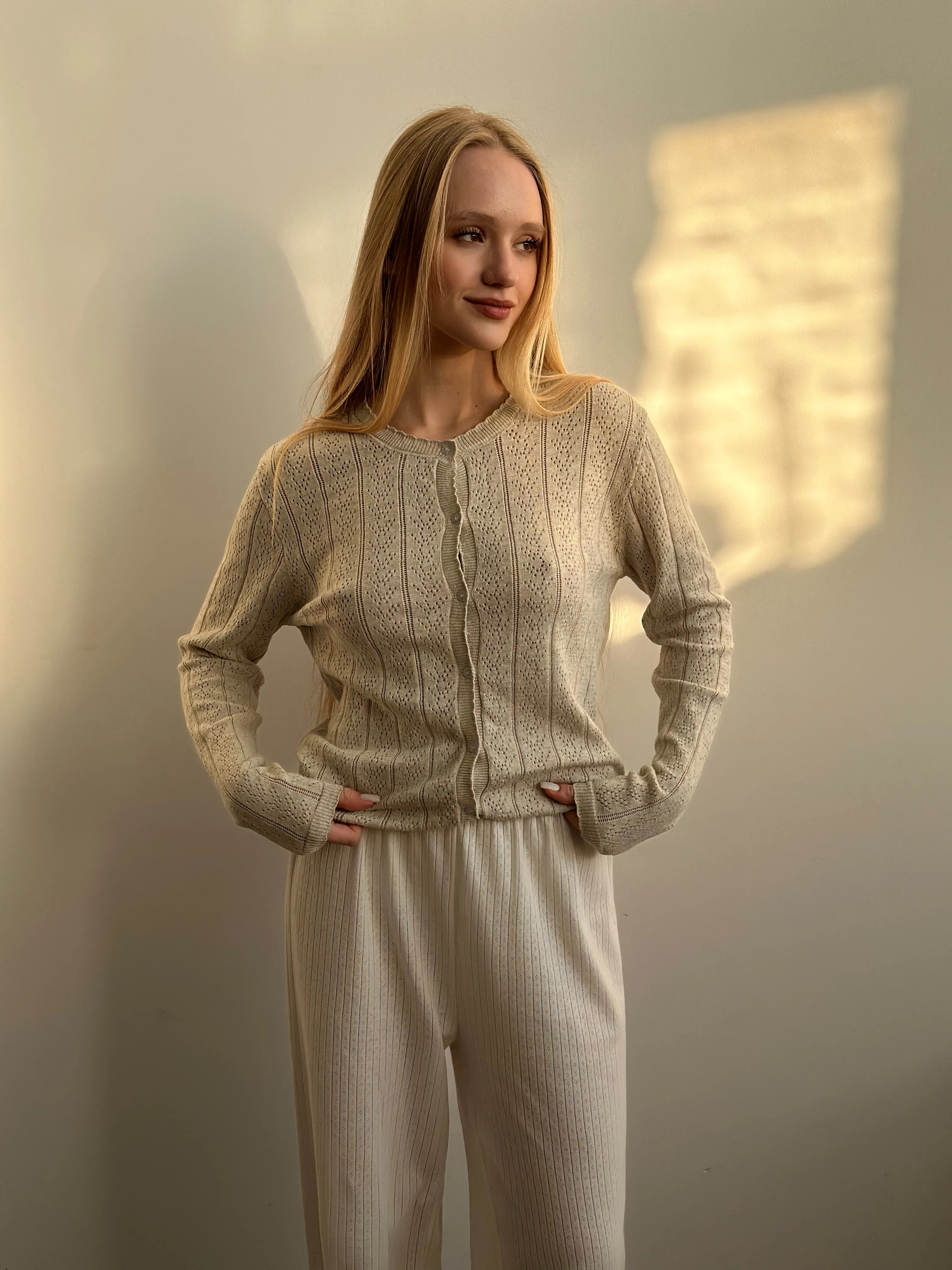 Light gray cotton button cardigan