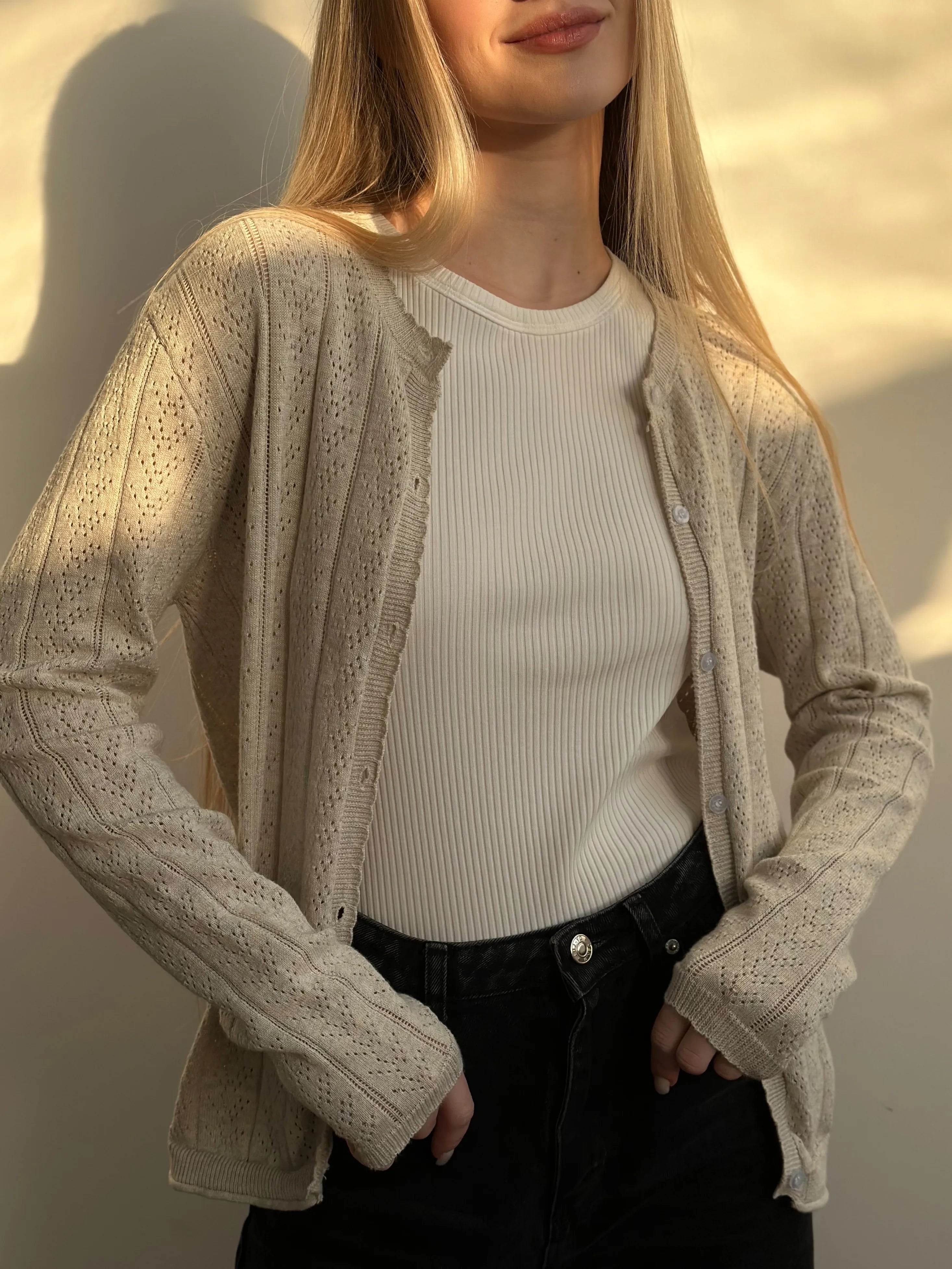 Light gray cotton button cardigan