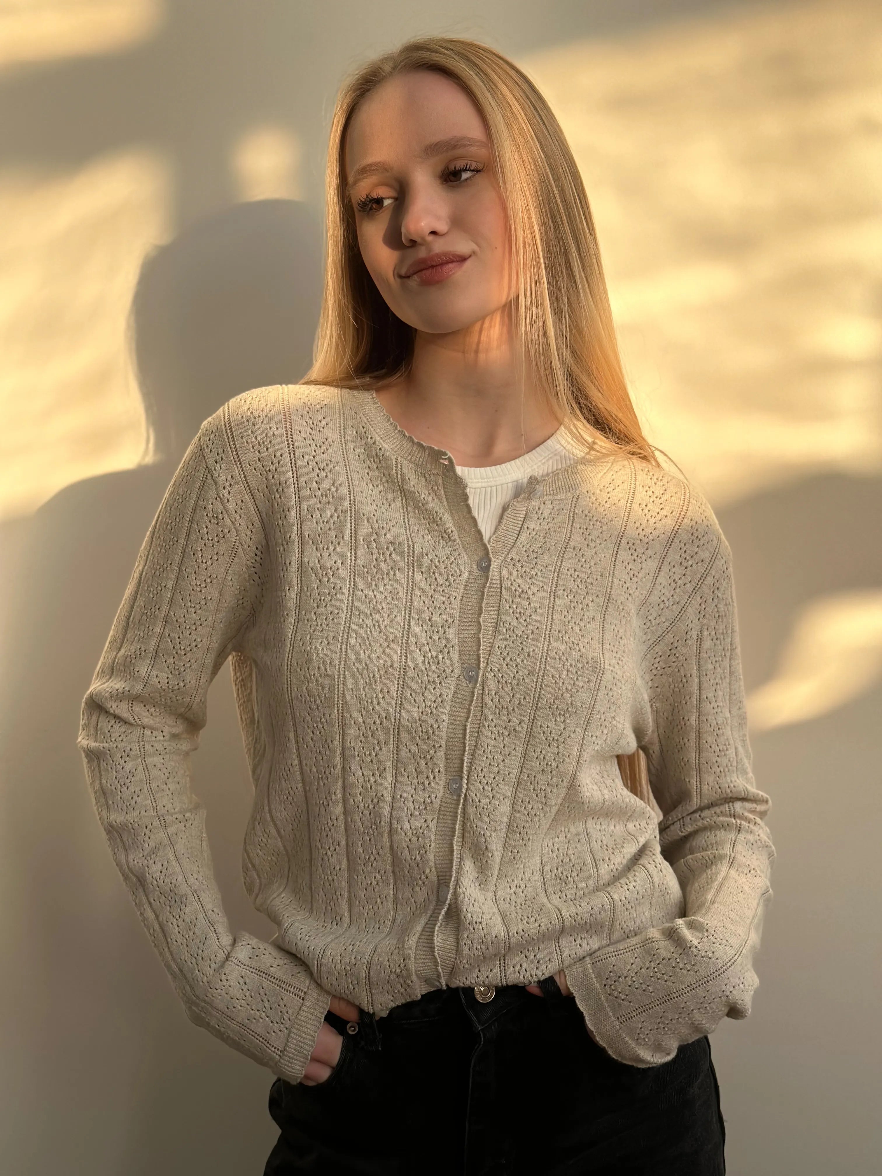 Light gray cotton button cardigan