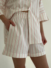 Shirt and shorts suit, cotton "pink stripe on milk"