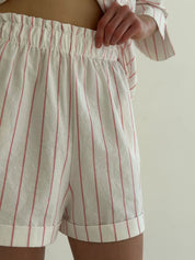 Shirt and shorts suit, cotton "pink stripe on milk"
