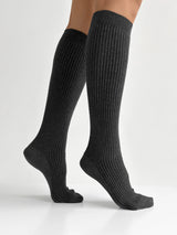Dark grey melange knee-high socks