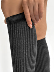 Dark grey melange knee-high socks