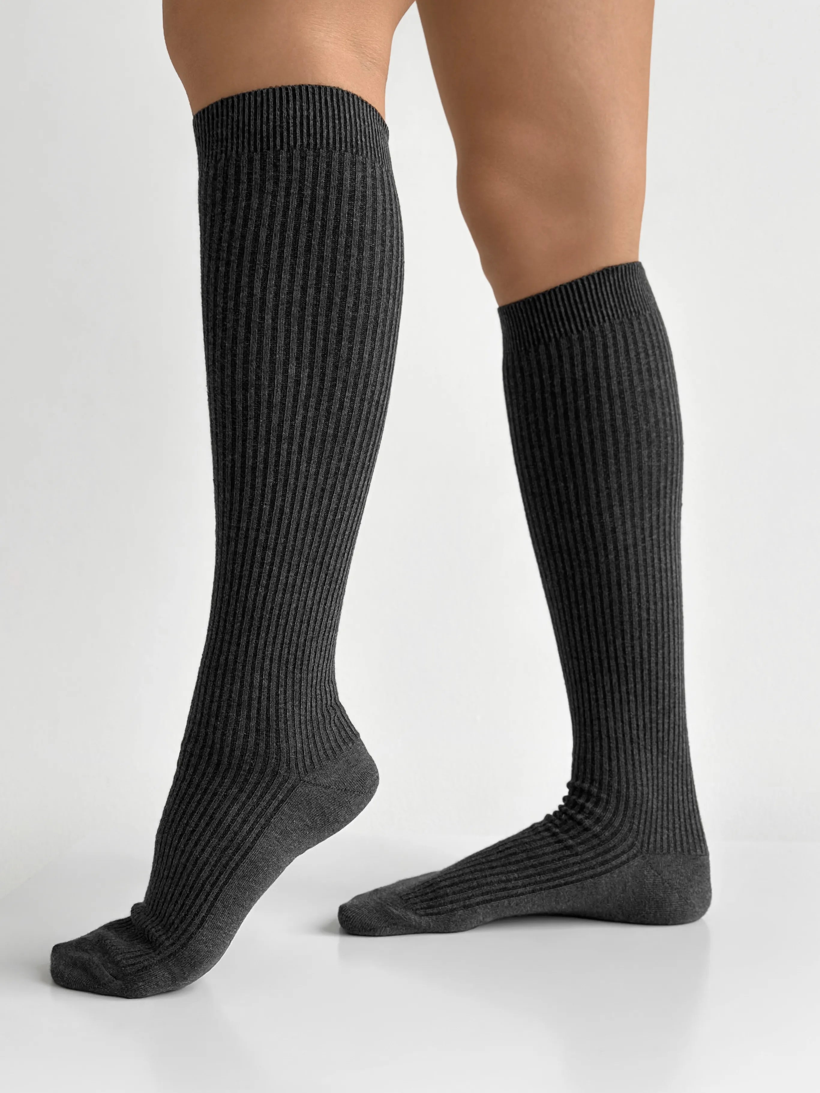 Dark grey melange knee-high socks
