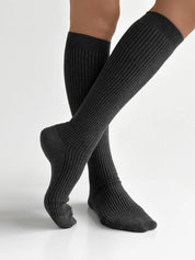 Dark grey melange knee-high socks
