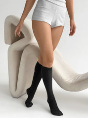 Dark grey melange knee-high socks