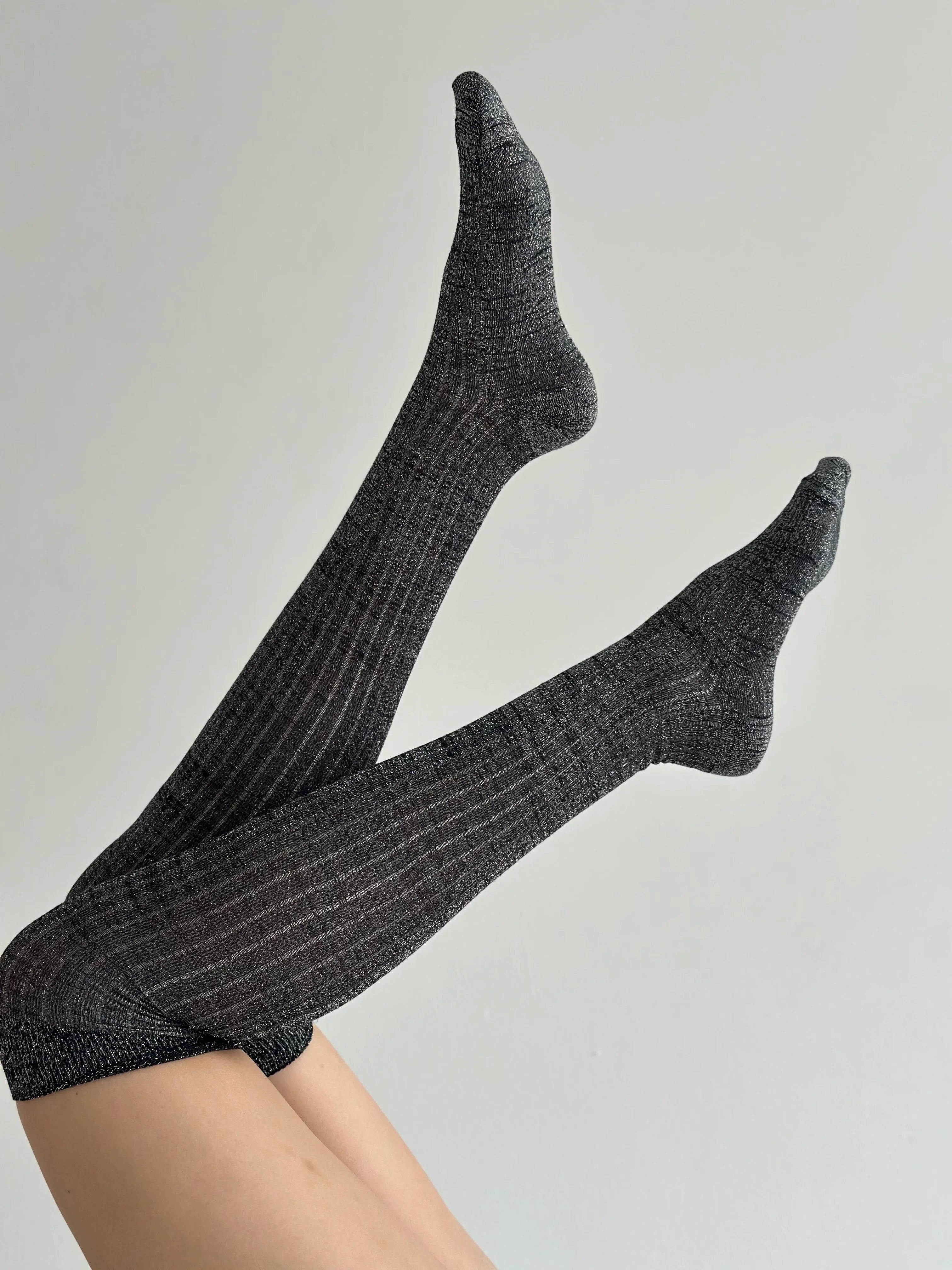High lurex leggings black