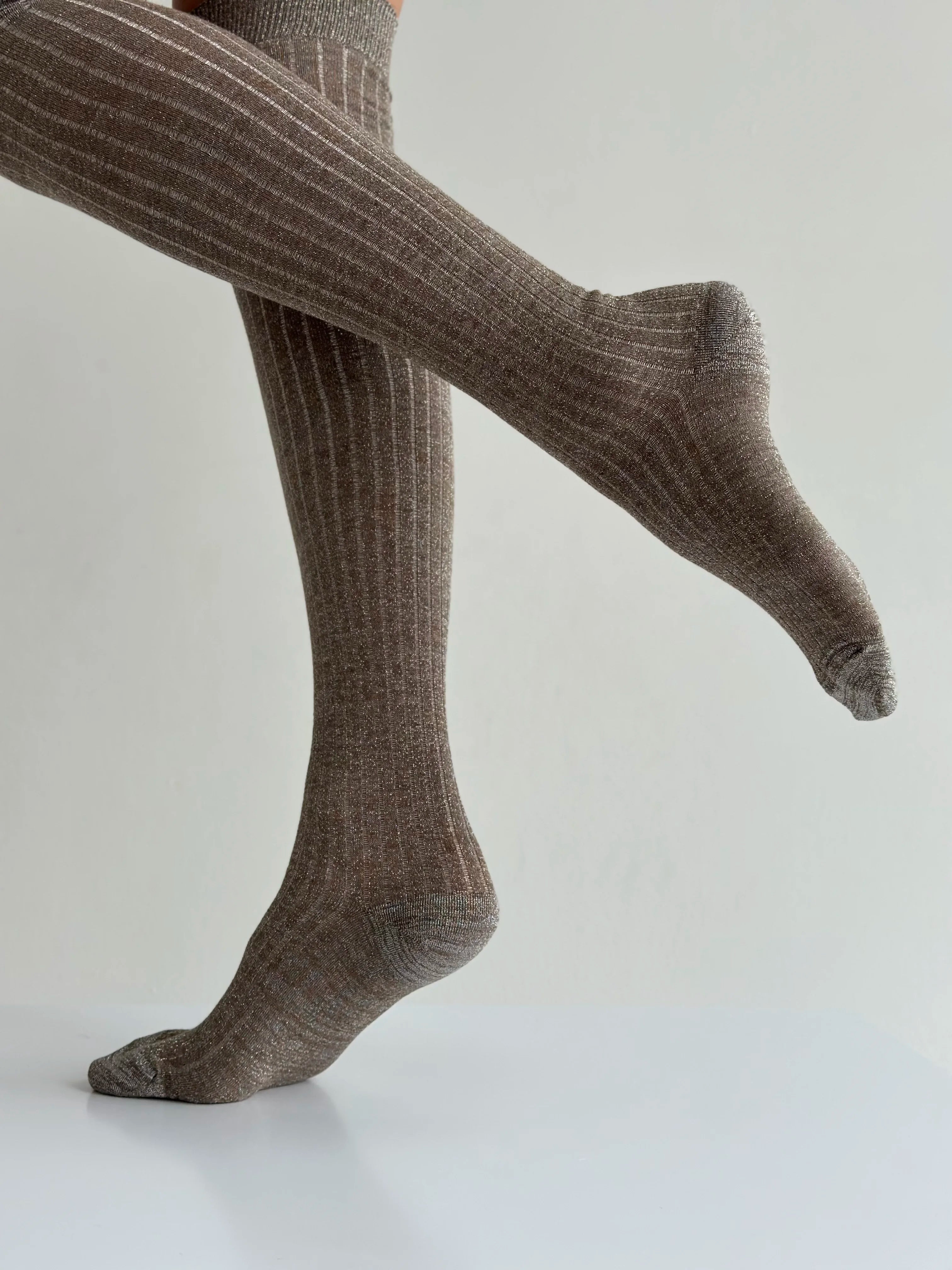 High lurex leggings beige
