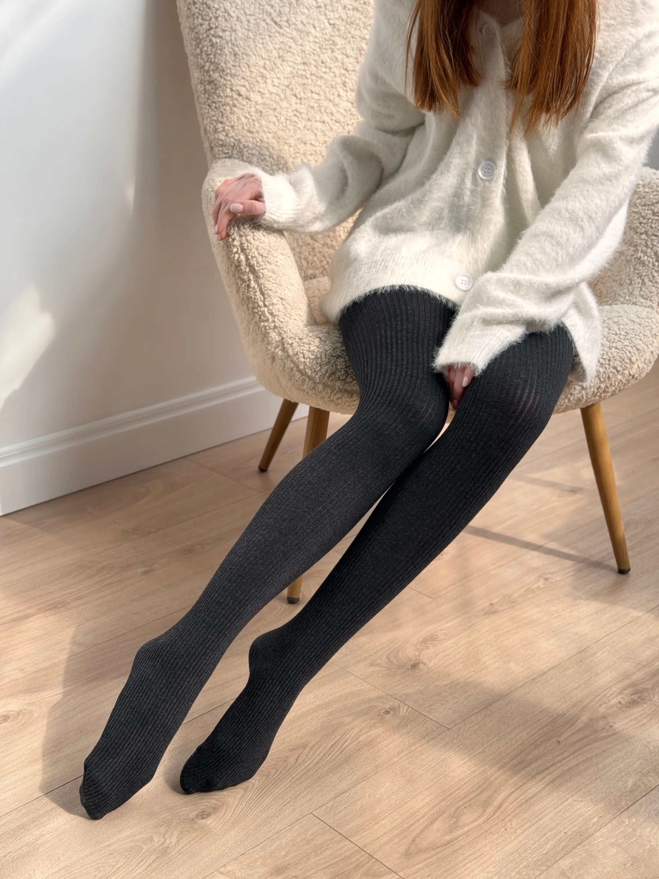 Women's ribbed tights graphite