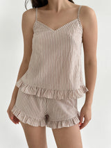 Cotton striped T-shirt and shorts suit beige/milk