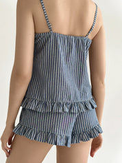 Cotton striped T-shirt and shorts suit blue/milk