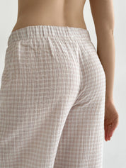Suit spacious shirt and pants muslin check beige on milky