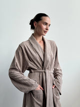 Brown striped terry robe