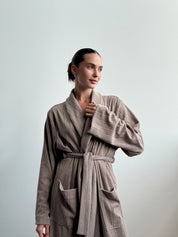 Brown striped terry robe