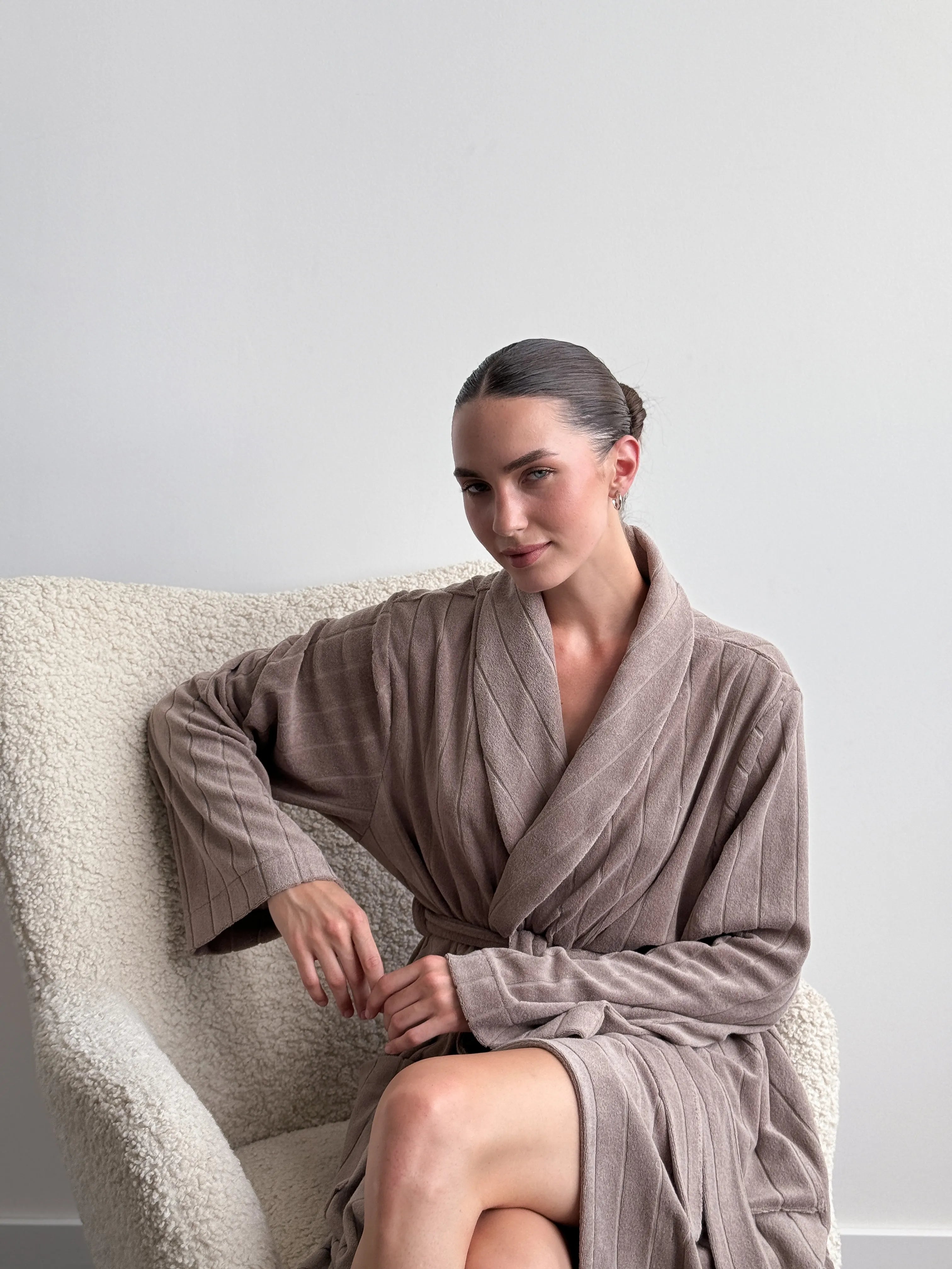 Brown striped terry robe