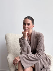 Brown striped terry robe