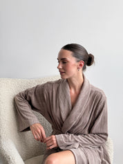 Brown striped terry robe