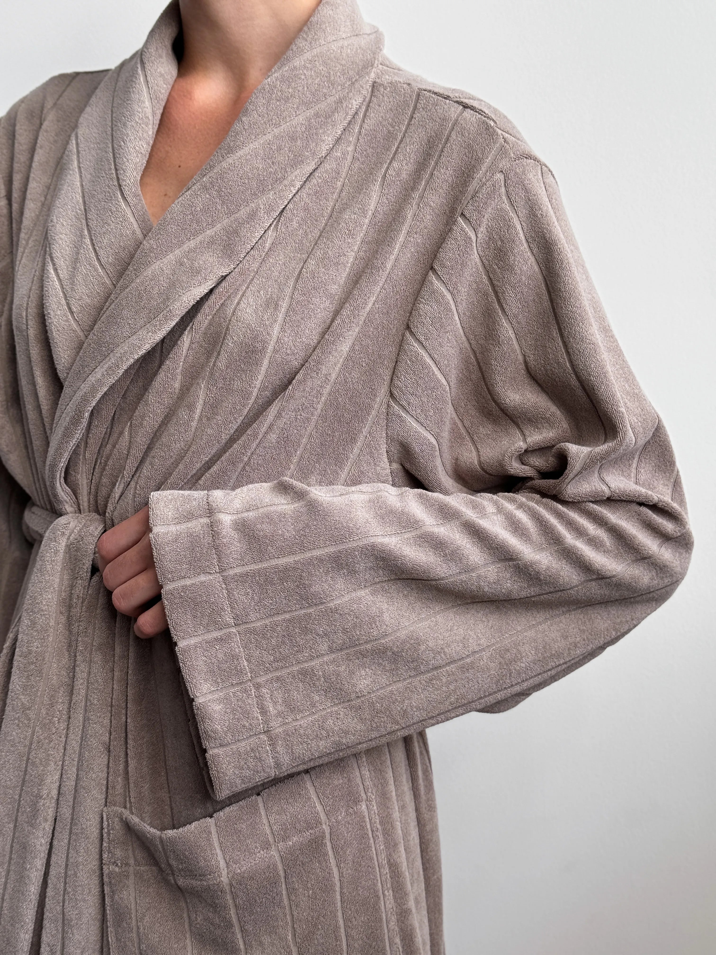 Brown striped terry robe