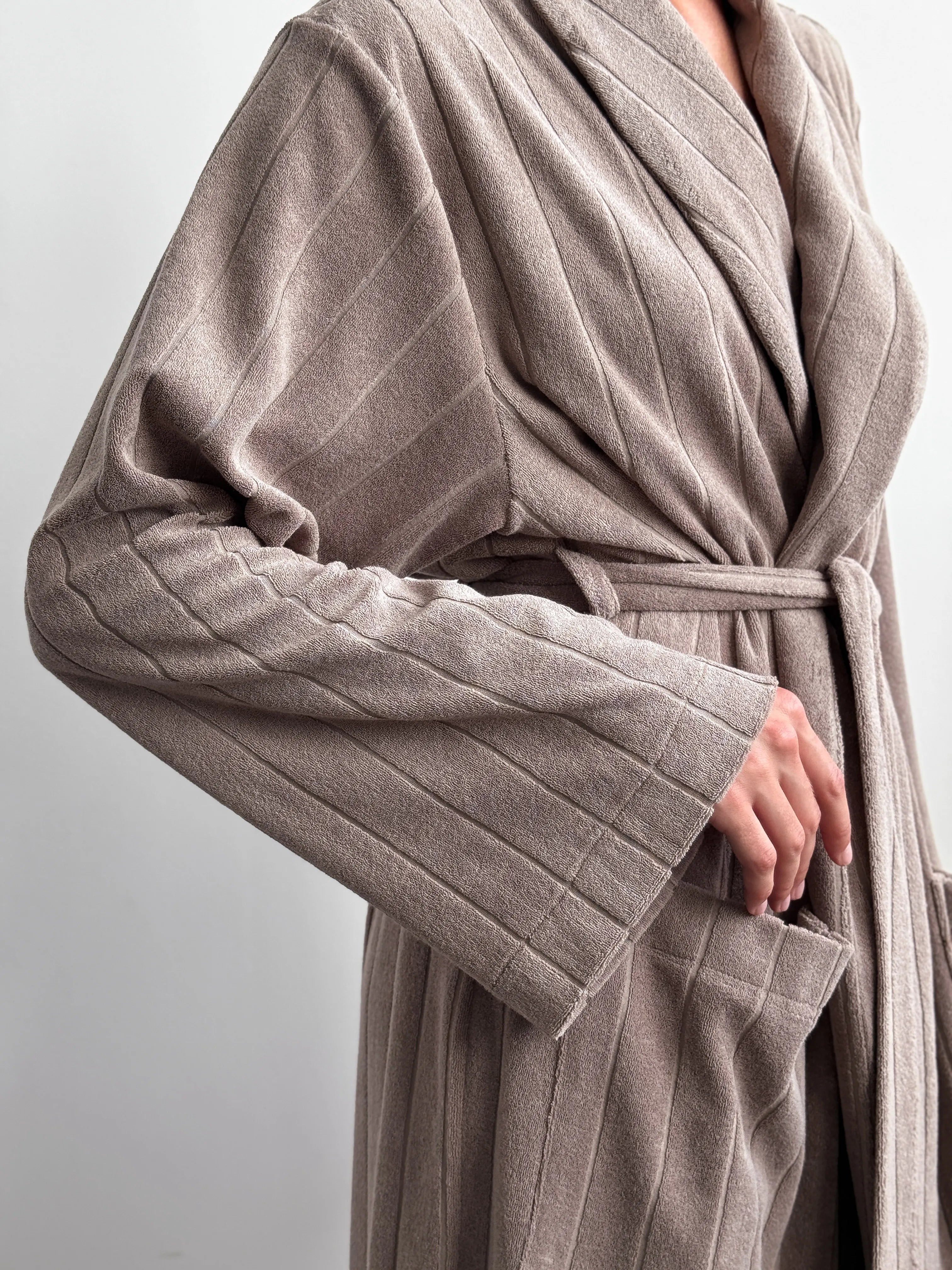 Brown striped terry robe