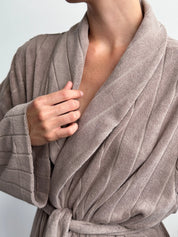 Brown striped terry robe