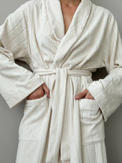 Striped milky-colored mahra robe