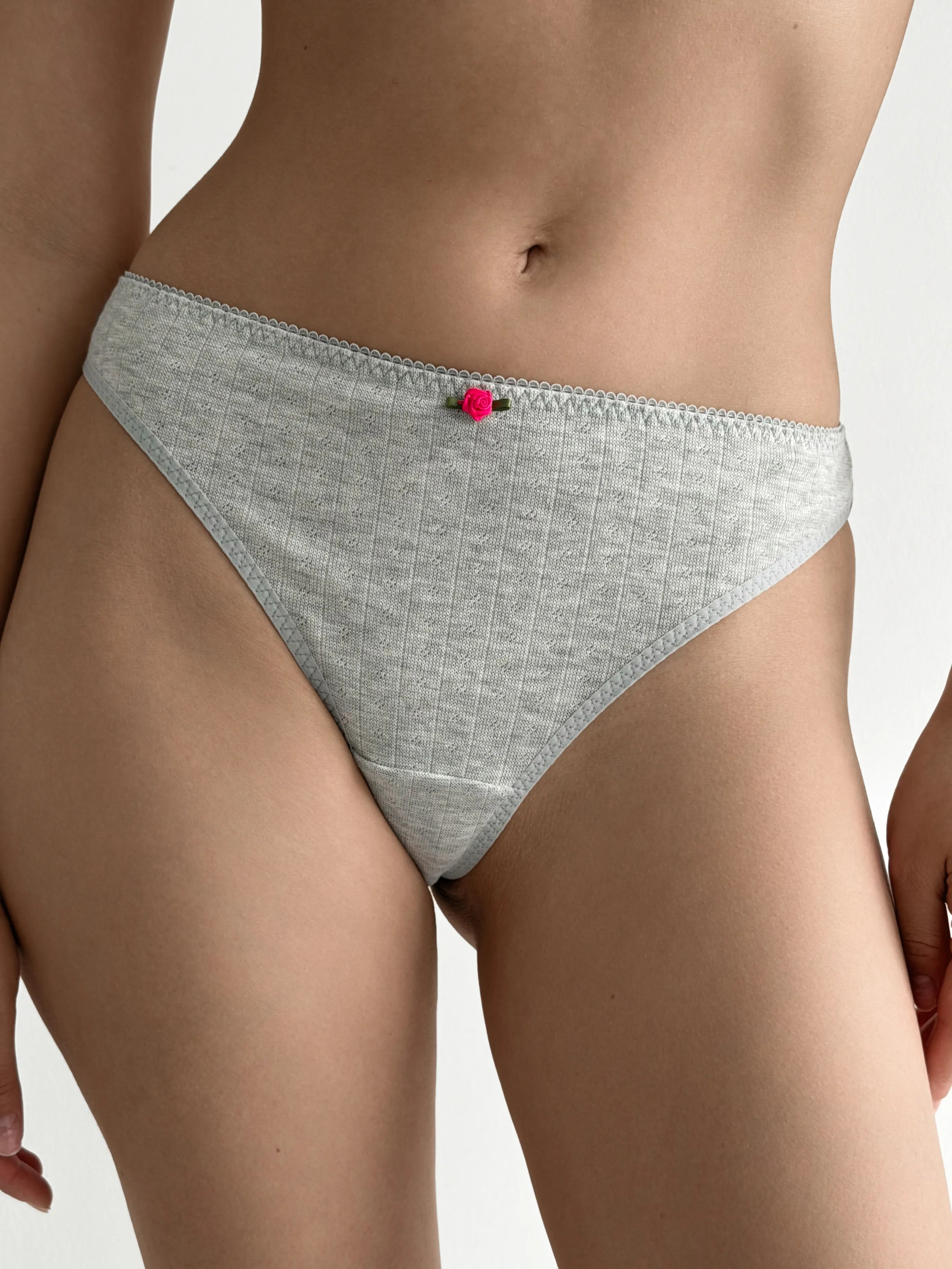 Lingerie Thongs Light Gray Ribbed