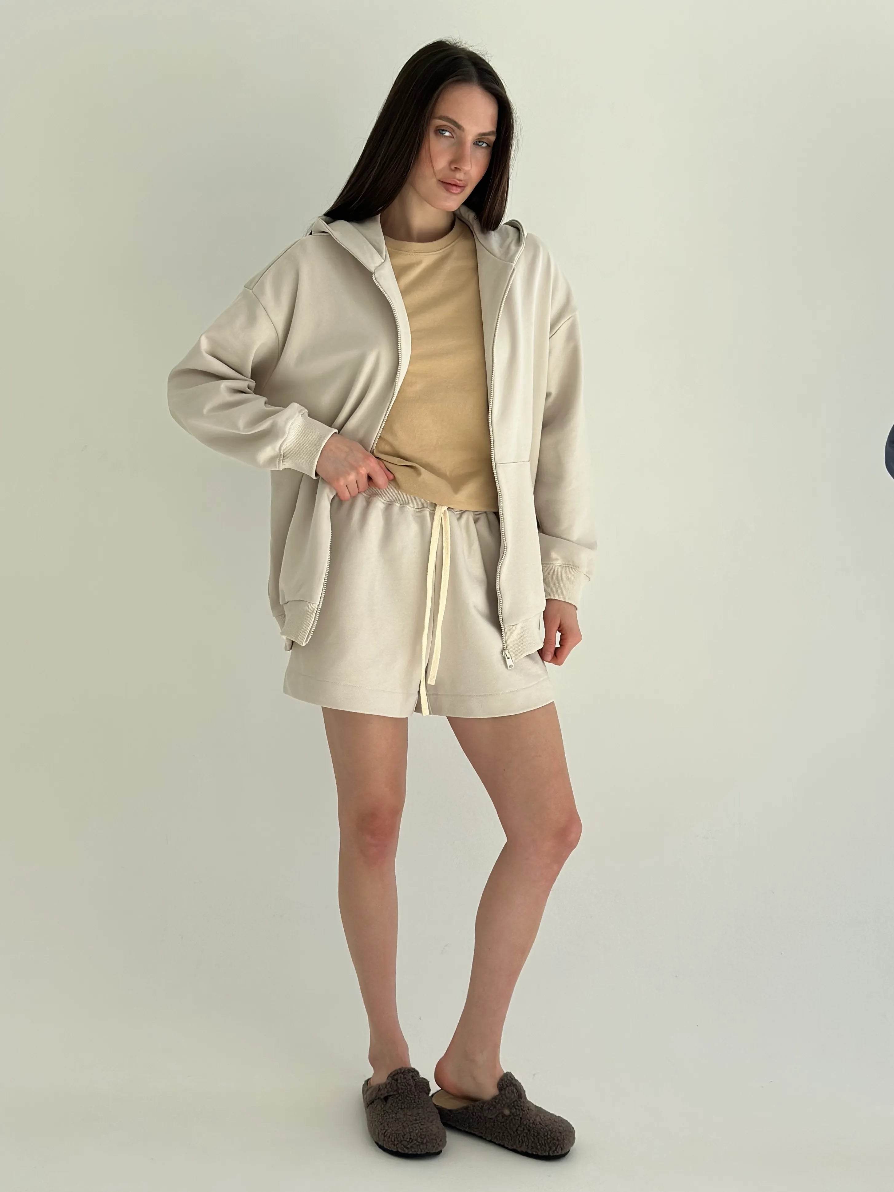 Cotton Shorts knitwear 3-thread beige