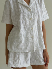 Short sleeve suit and shorts jacquard mehra flower white