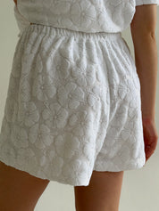 Short sleeve suit and shorts jacquard mehra flower white