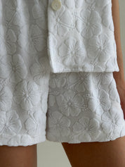 Short sleeve suit and shorts jacquard mehra flower white