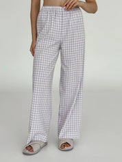 Pants Mono boiled cotton milk check on purple