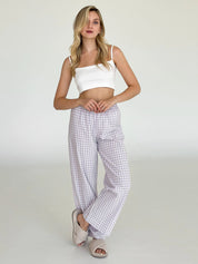 Pants Mono boiled cotton milk check on purple