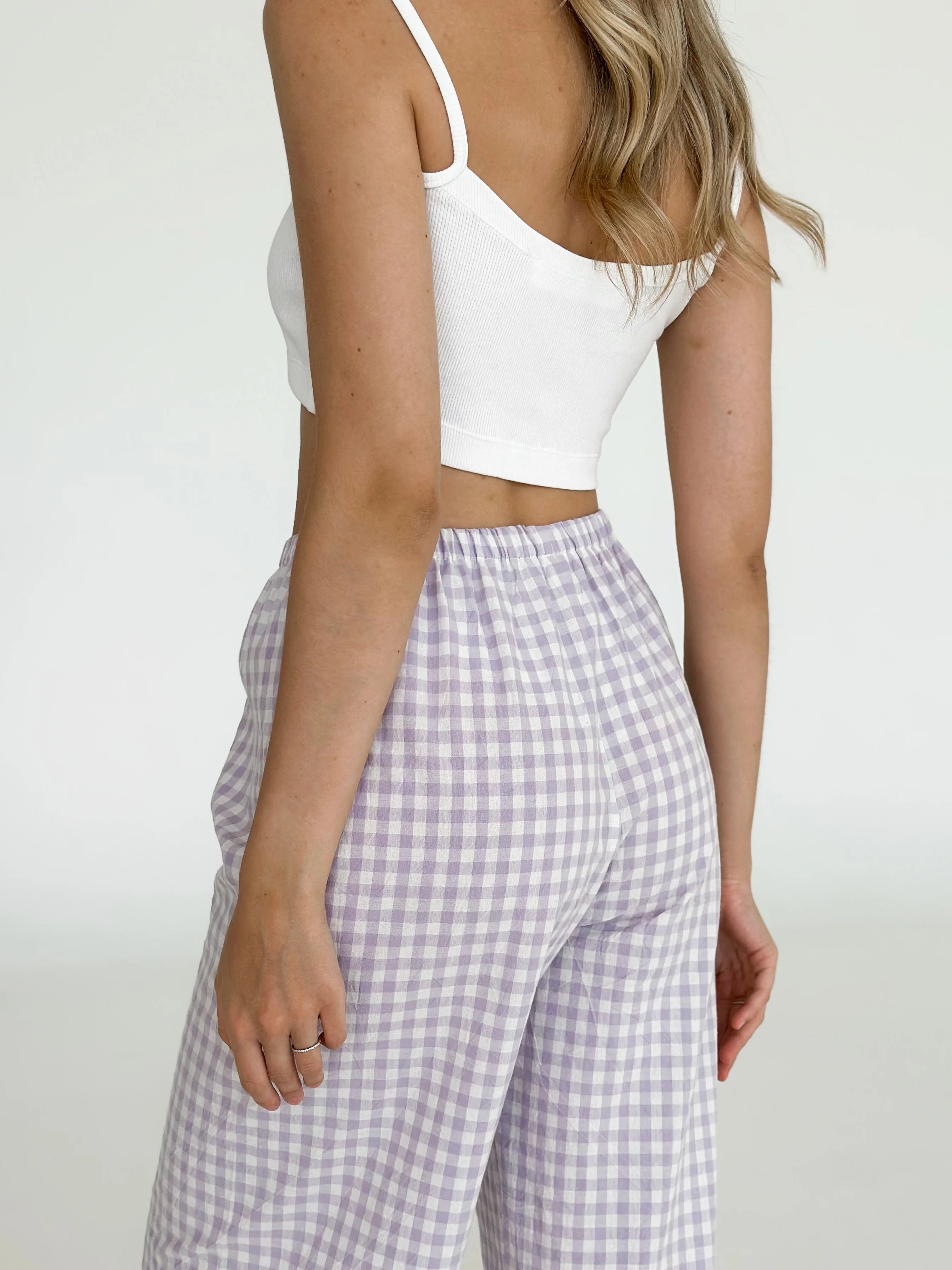 Pants Mono boiled cotton milk check on purple