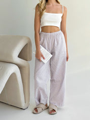 Pants Mono boiled cotton milk check on purple