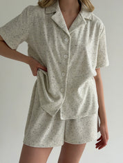 Short-sleeved suit and shorts in melange terry