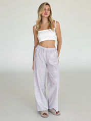 Pants Mono boiled cotton milk check on purple