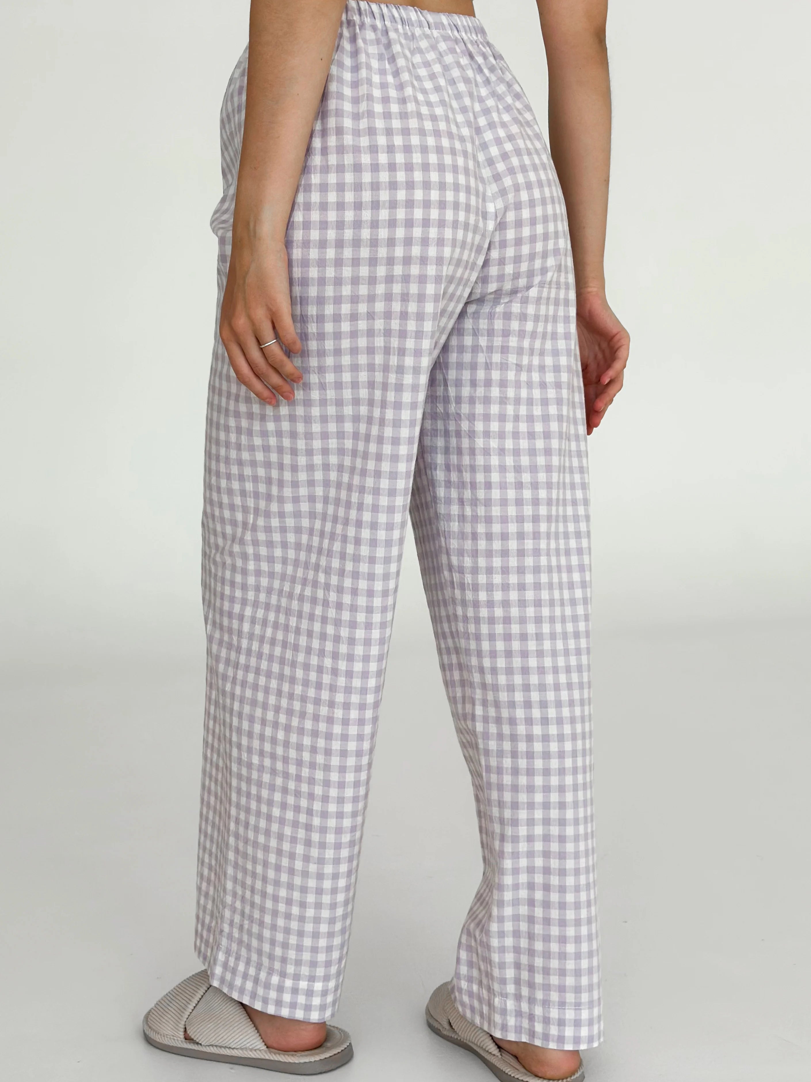 Pants Mono boiled cotton milk check on purple