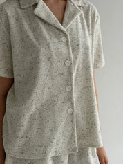 Short-sleeved suit and shorts in melange terry